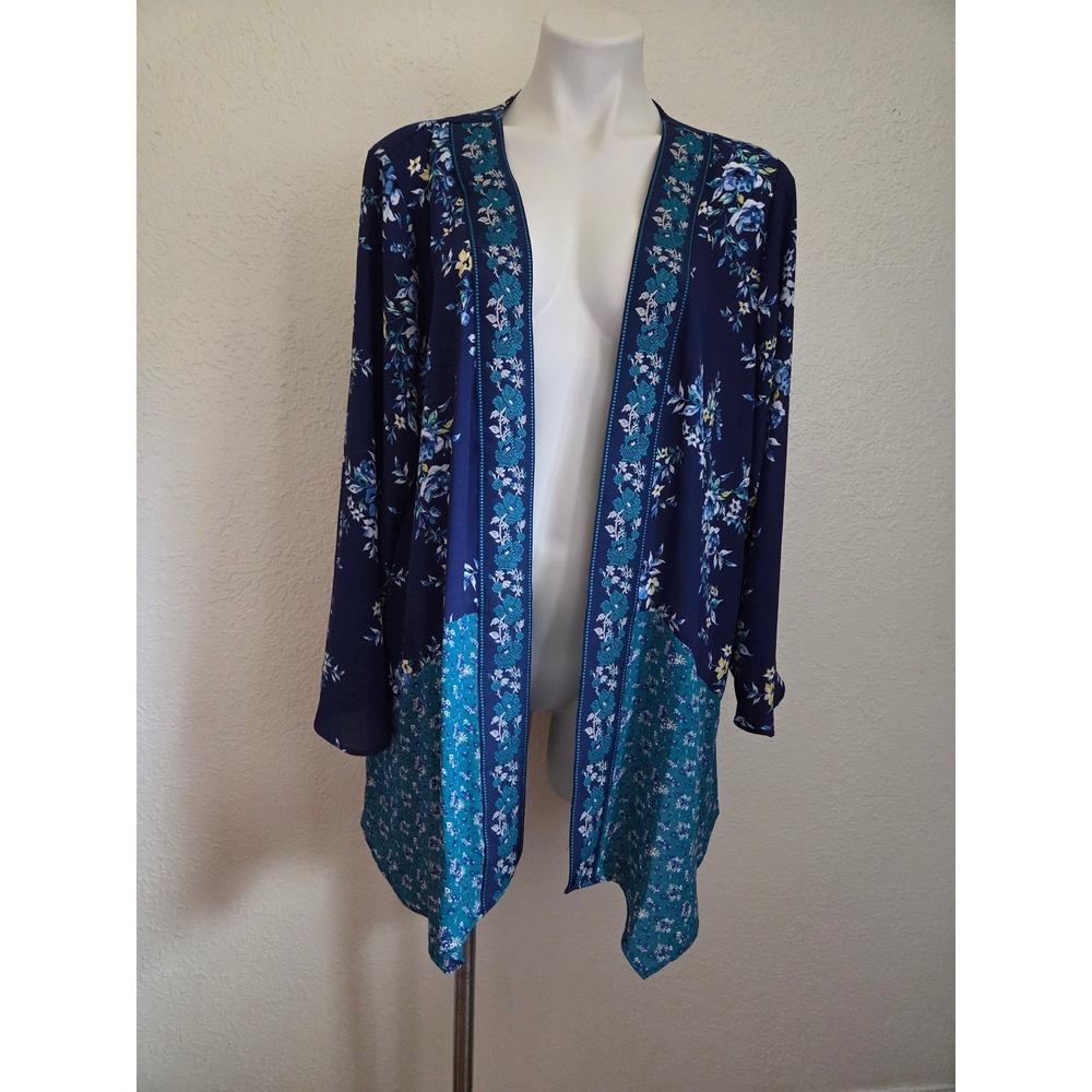 Patrons of Peace Navy Blue Floral Kimono Cardigan Open Front Mixed Print Large
